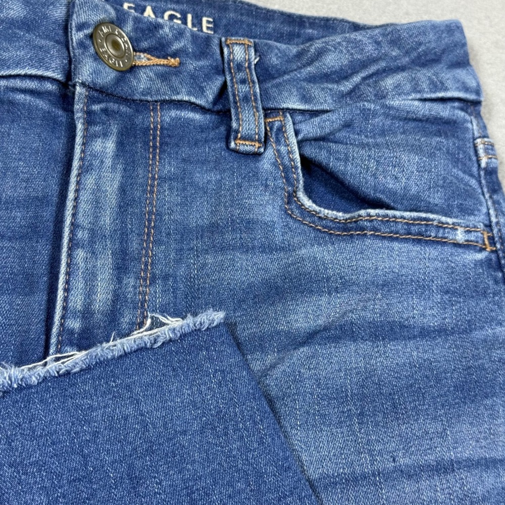 American Eagle Ne(x)t Level Stretch High Rise Skinny Jeans Blue Frayed Hem 8S